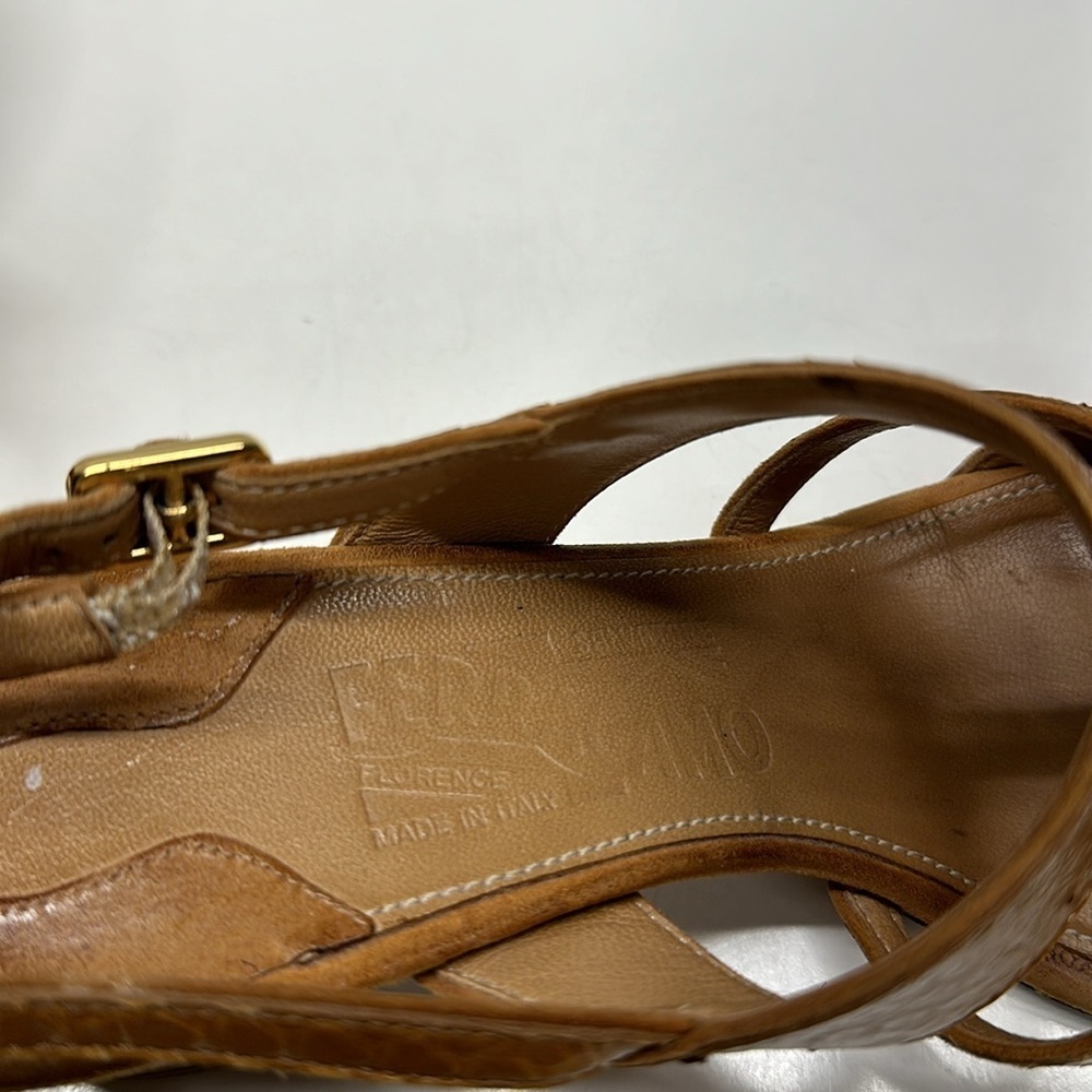 Ferragamo Sandals Shoes High Heel Open Toe Ankle Strap Cognac Brown Size 6 B - Picture 8 of 13